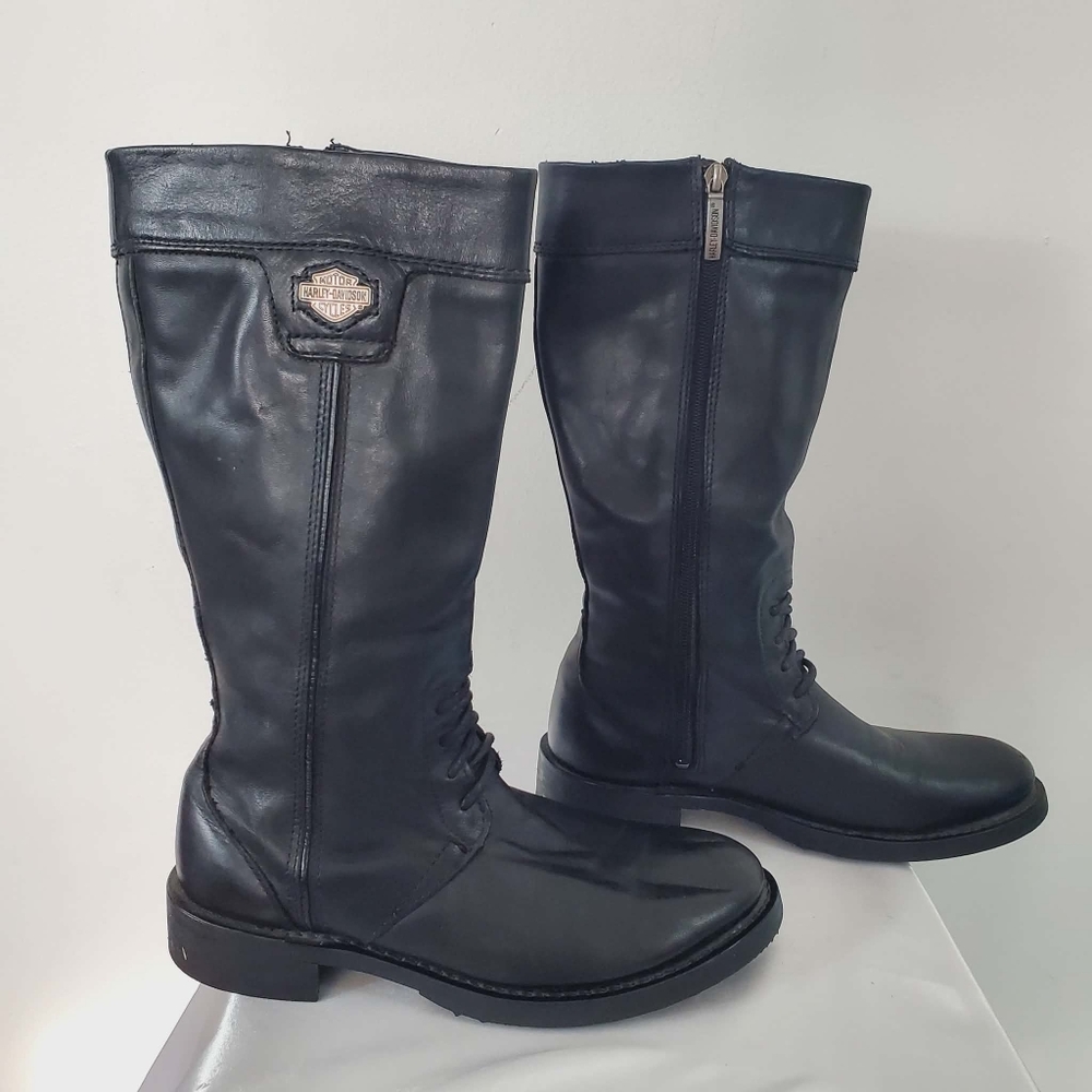 Harley-davidson Leather Biker Black Boots